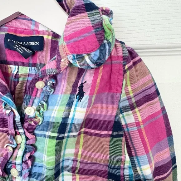 Ralph Lauren Baby Girl Plaid Shirt w Ruffles - 12 months - Picture 2 of 6